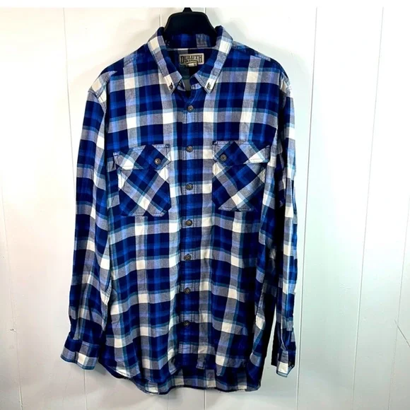 Duluth Trading Company blue and white plaid flannel shirt in men’s size L - Picture 2 of 4
